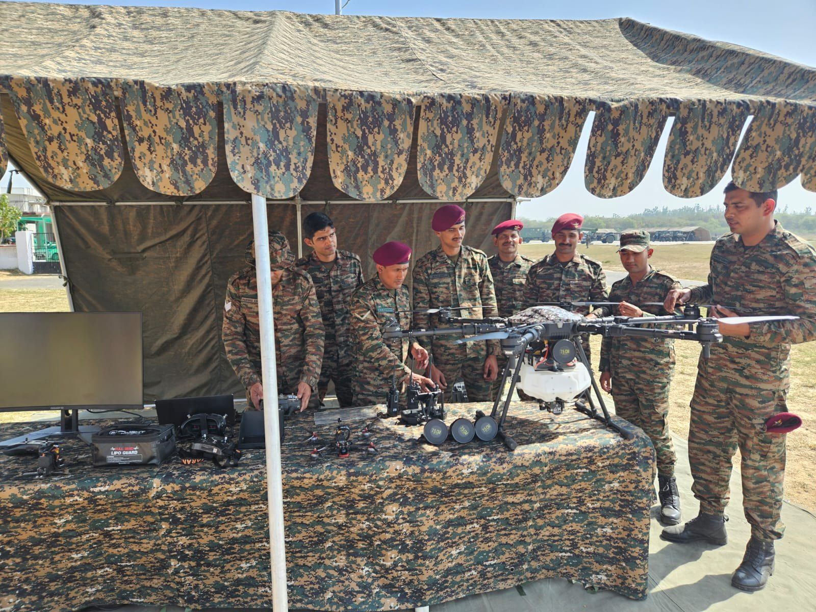 Briefing an Army unit in the field