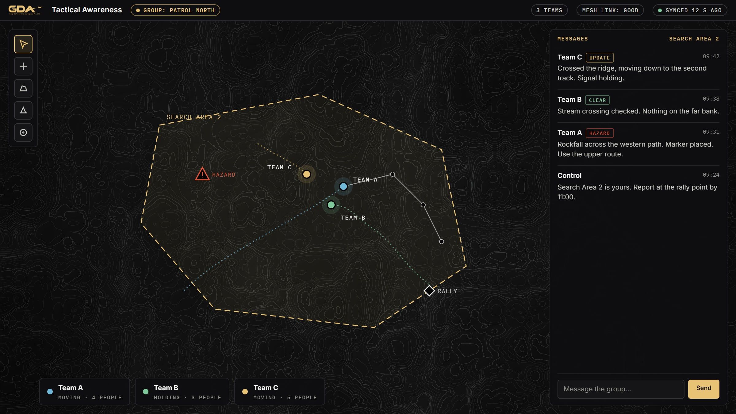 Tactical Awareness Application: Android and desktop application showing every team position, message and marker on one map